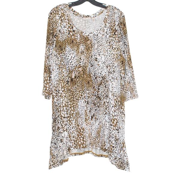 LOGO Lori Goldstein Tunic Top 3/4 Sleeve Animal Boho Asymmetrical Safari Size 1X - Picture 6 of 6
